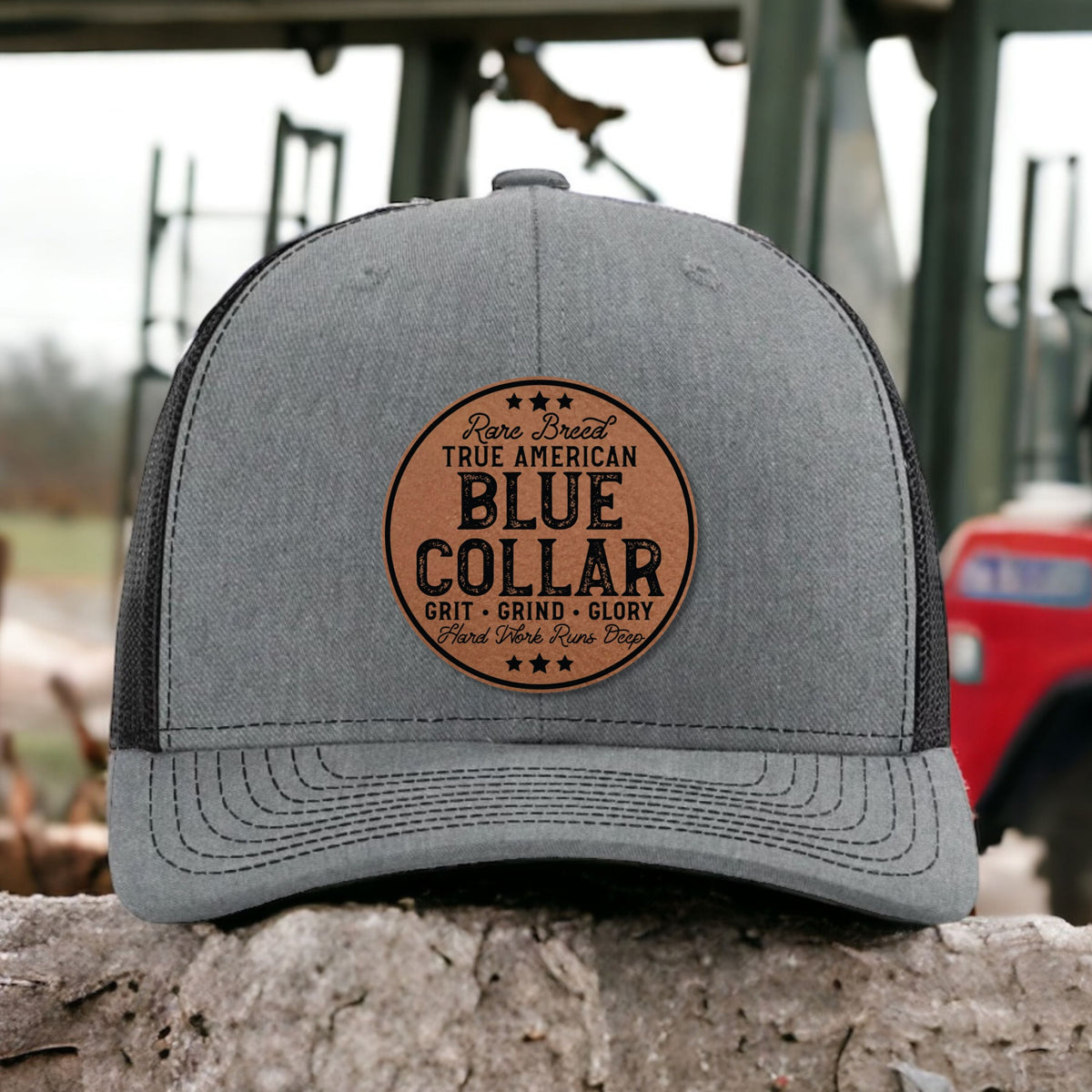 Blue Collar Richardson 112 snapback with leather patch, alternate angle