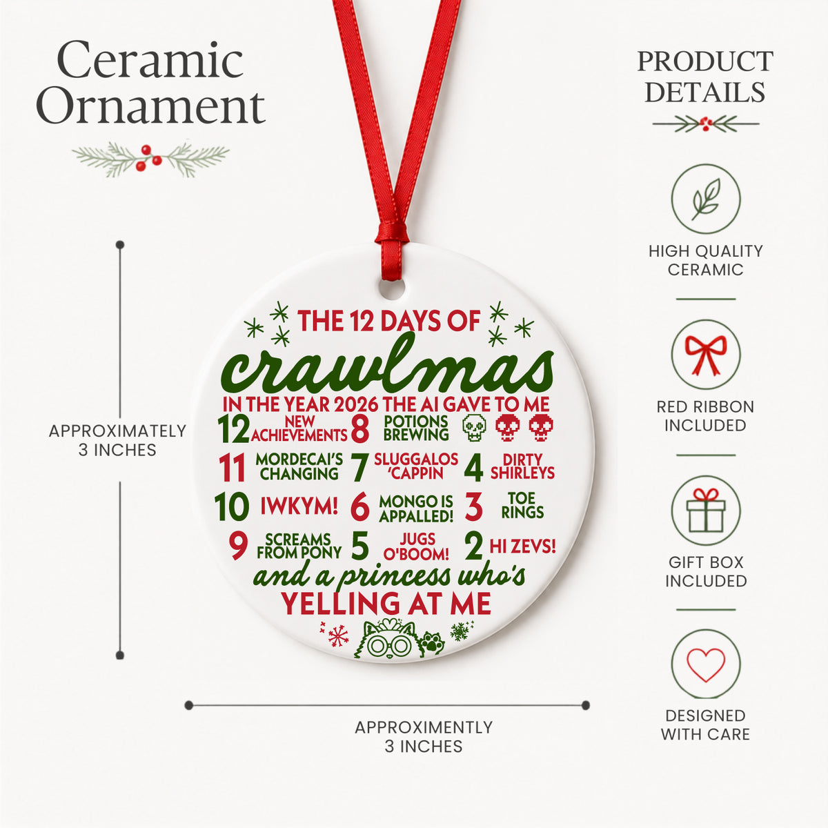 12 Days of Crawlmas ornament size and product details