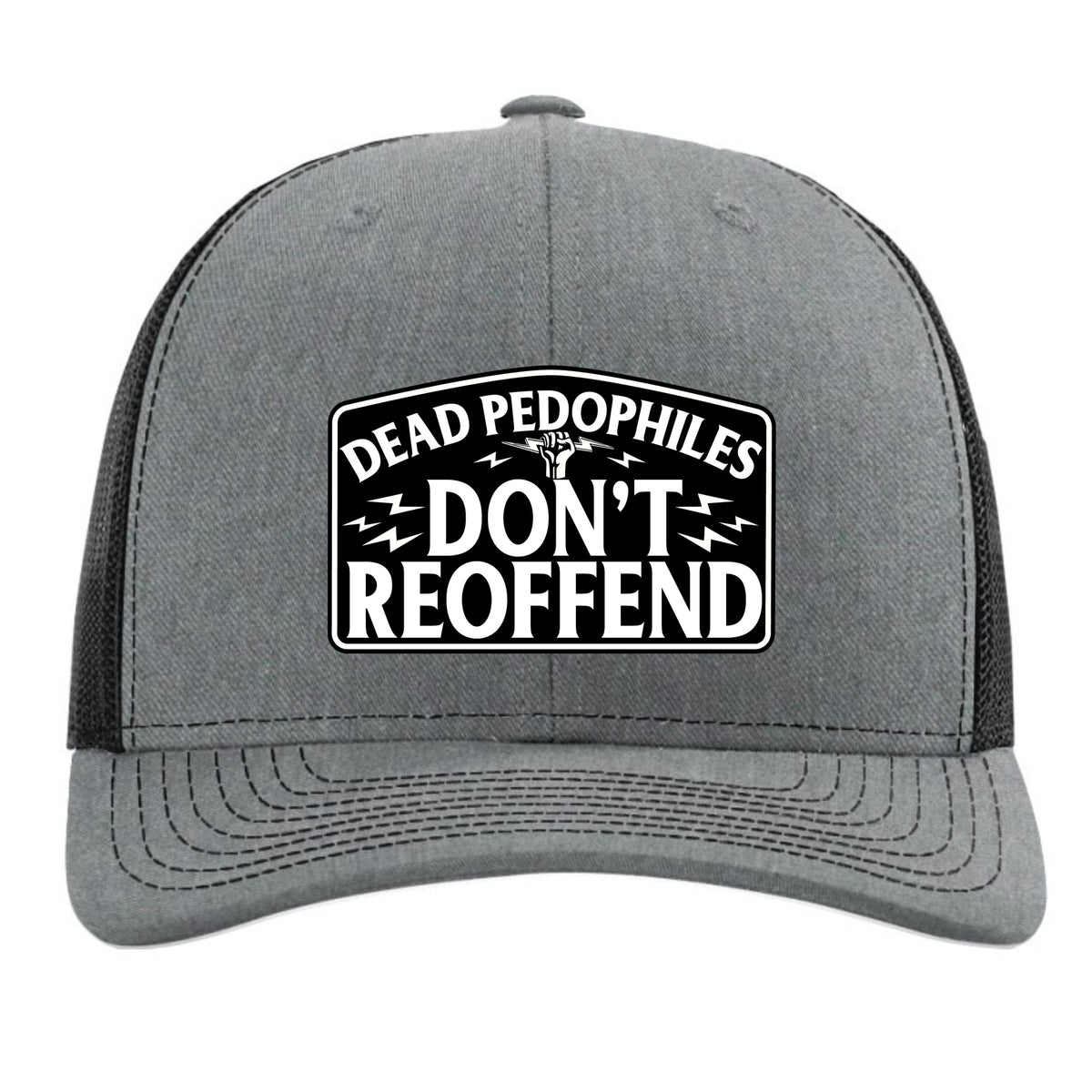 Dead Pedophiles Don’t Reoffend Hat – Richardson 112 Trucker Cap in Heather Gray &amp; Black
