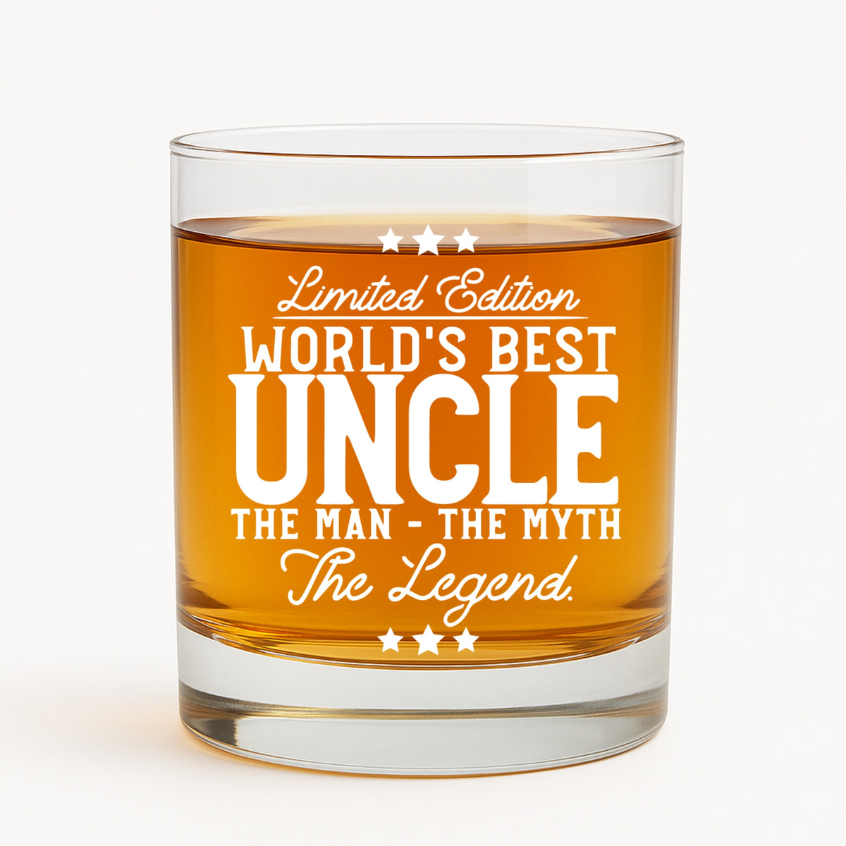 Personalized whiskey glass – close-up product photo for Uncle