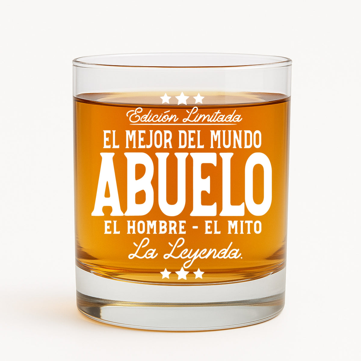 12 oz engraved World's Best Abuelo rocks glass on white background, ready for gifting