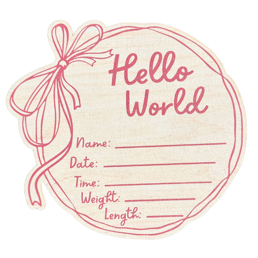 Hello World Baby Announcement Sign Birth Stats Wooden Round Keepsake for Newborn Photography Hospital Reveal or Nursery Decor