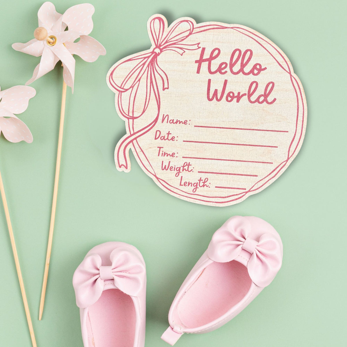 Hello World Baby Announcement Sign Birth Stats Wooden Round Keepsake for Newborn Photography Hospital Reveal or Nursery Decor