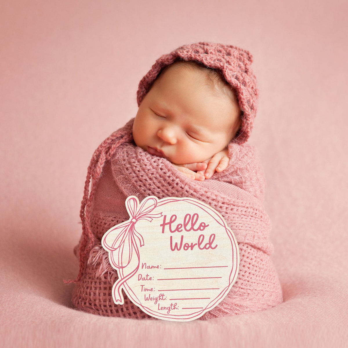 Hello World Baby Announcement Sign Birth Stats Wooden Round Keepsake for Newborn Photography Hospital Reveal or Nursery Decor