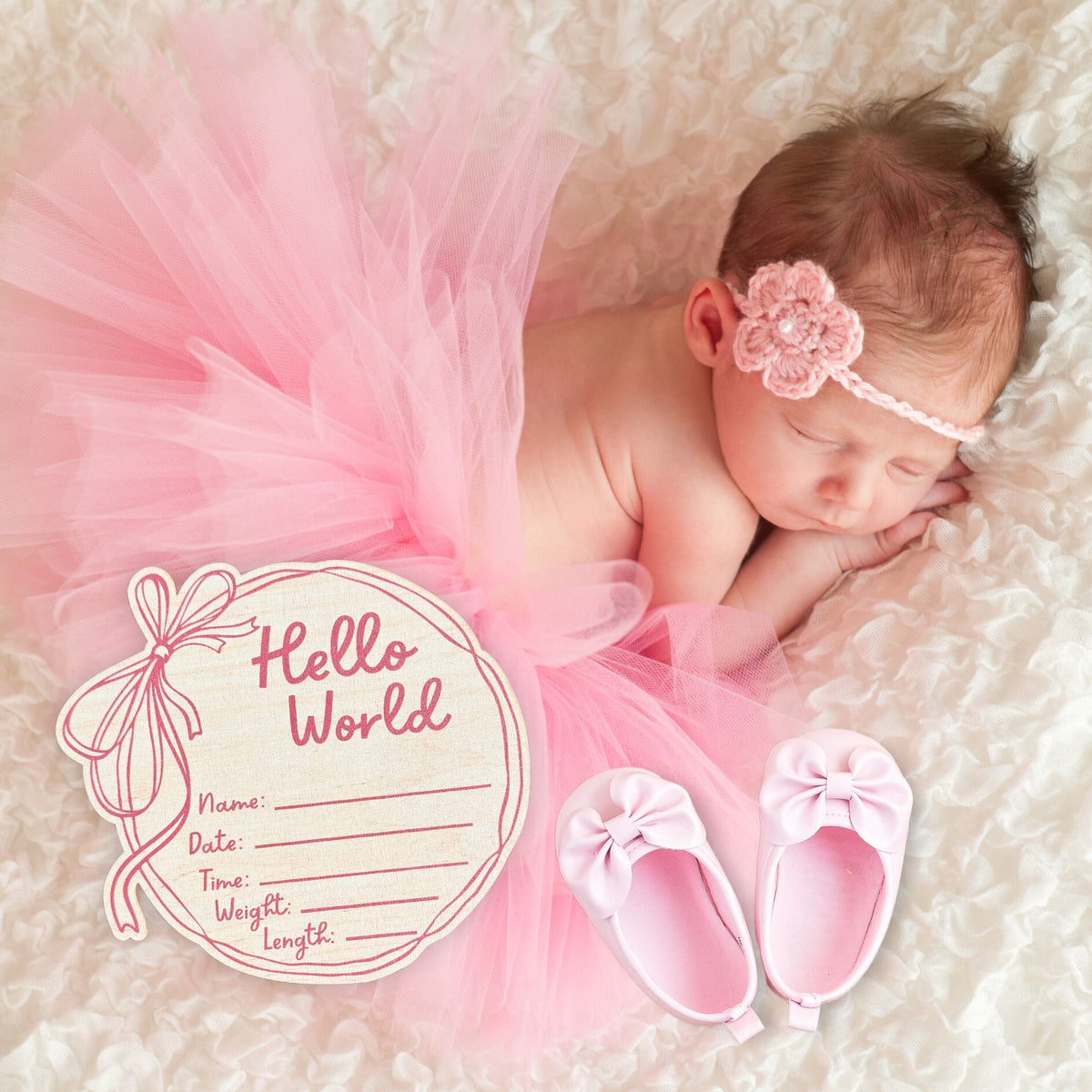Hello World Baby Announcement Sign Birth Stats Wooden Round Keepsake for Newborn Photography Hospital Reveal or Nursery Decor