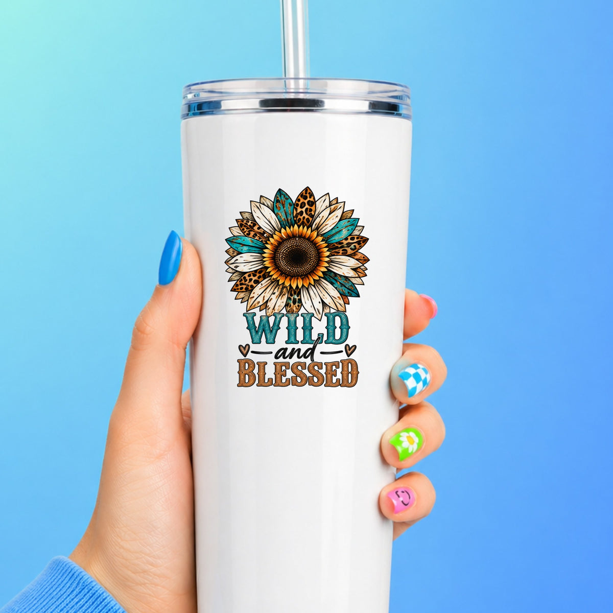 Wild And Blessed UV DTF Sticker application mockup 13