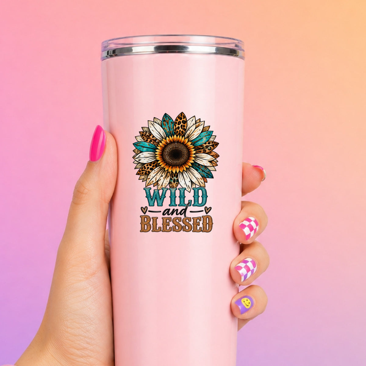 Wild And Blessed UV DTF Sticker application mockup 14
