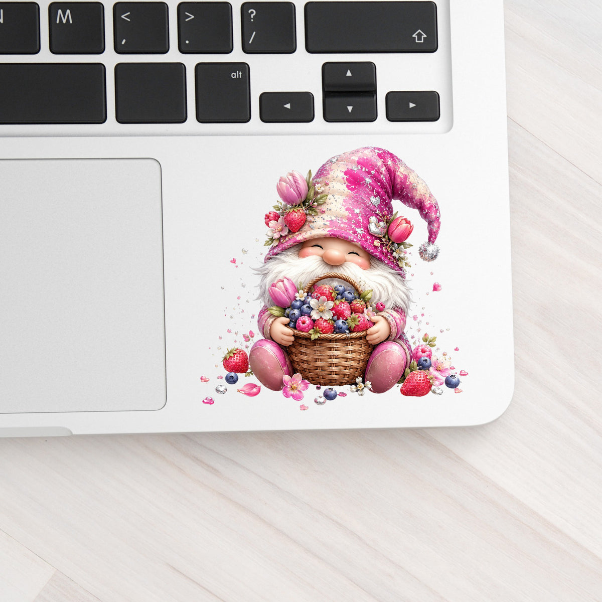 Berry Basket Gnome UV DTF Sticker application mockup 4