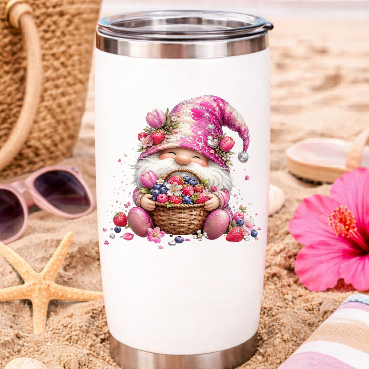Berry Basket Gnome UV DTF Sticker application mockup 8