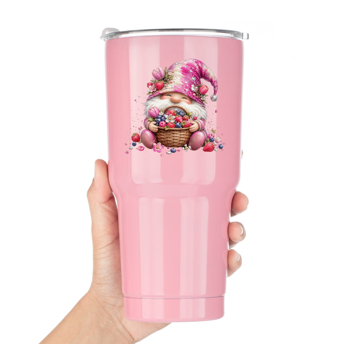 Berry Basket Gnome UV DTF Sticker application mockup 15