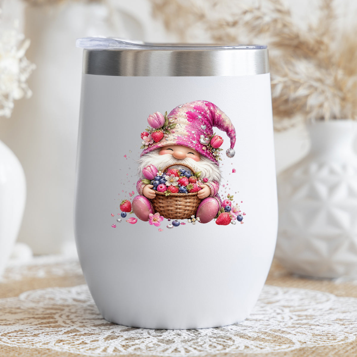 Berry Basket Gnome UV DTF Sticker application mockup 16