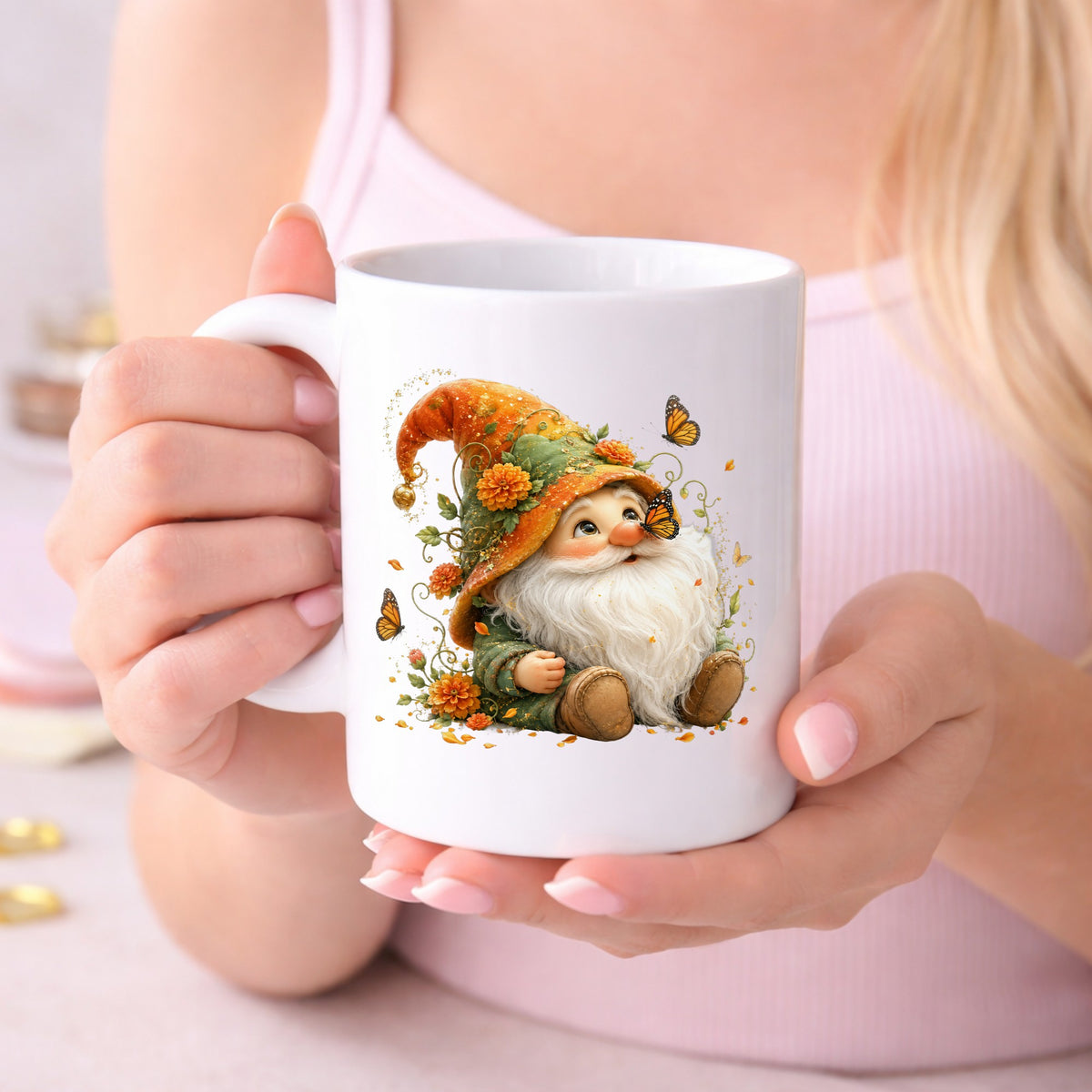 Monarch Butterfly Gnome UV DTF Sticker application mockup 17