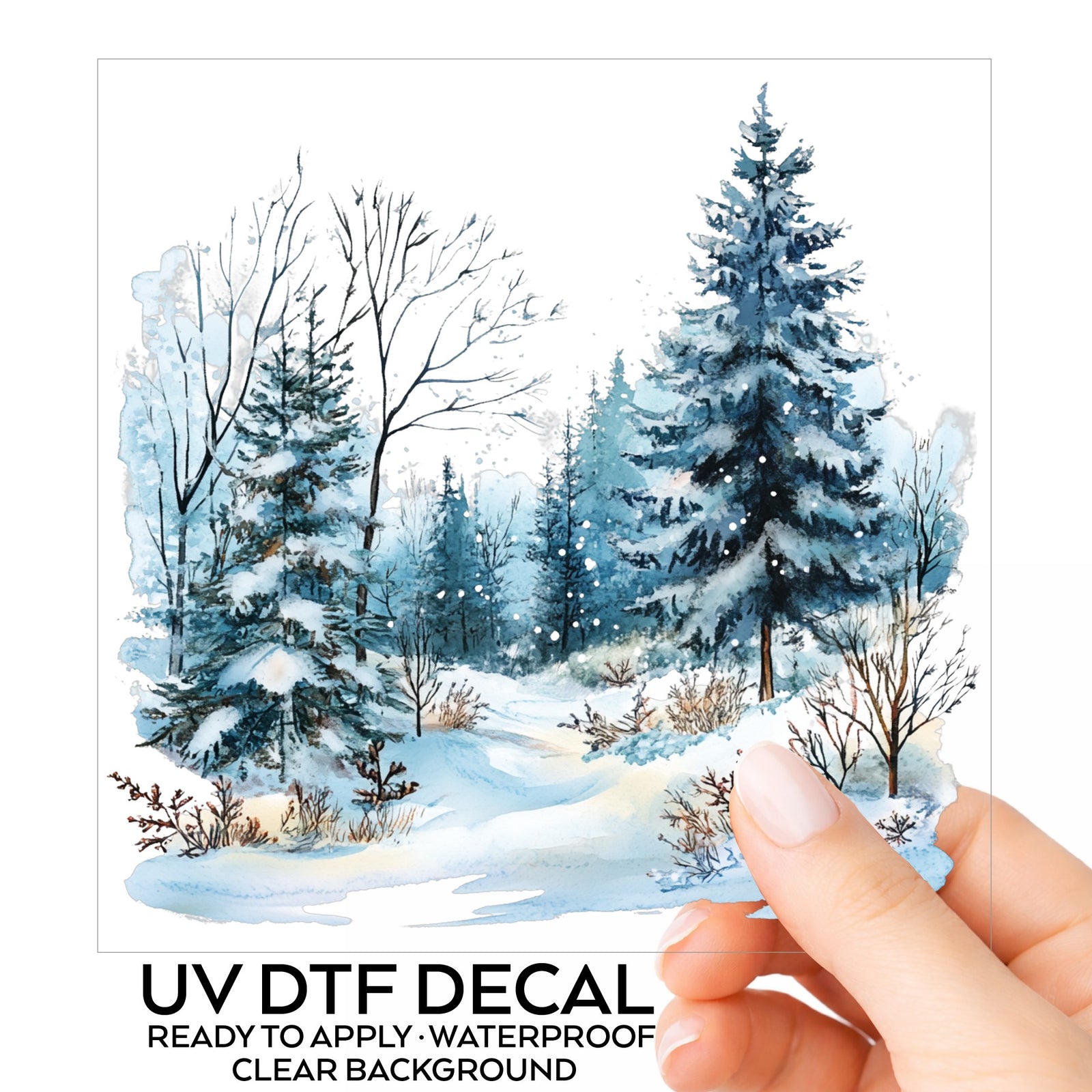 Snowy Pine Forest UV DTF sticker