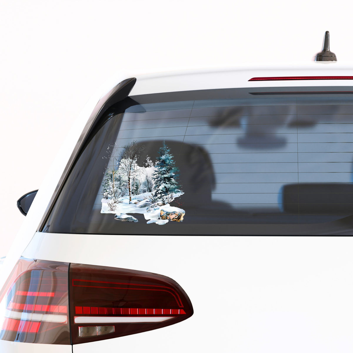 Birch And Spruce Winter Forest UV DTF sticker applied to a car window