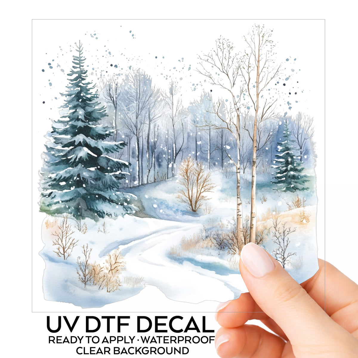 Snowy Forest Path UV DTF sticker