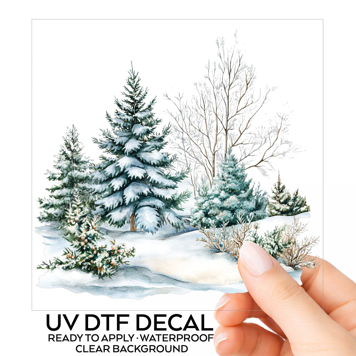 Snow Covered Spruce Trees UV DTF sticker