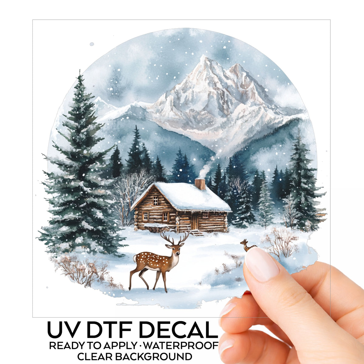 Log Cabin And Deer UV DTF sticker