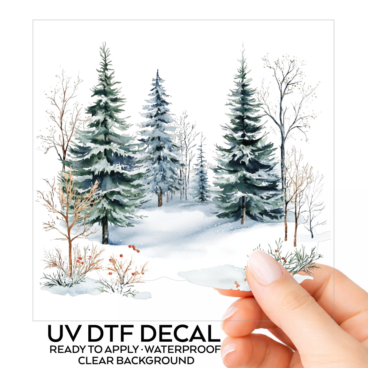 Winter Evergreens With Red Berries UV DTF sticker