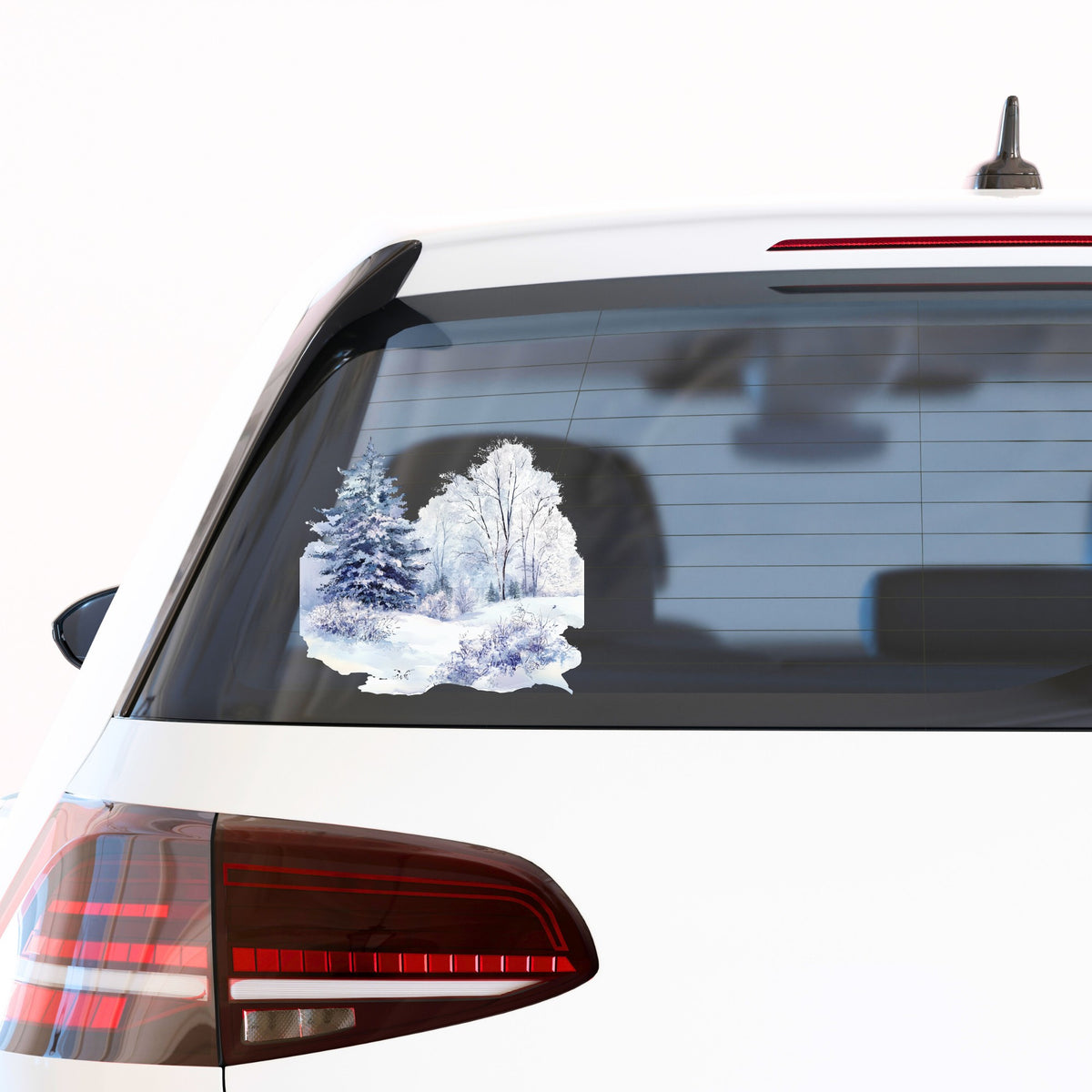 Purple Winter Forest UV DTF sticker applied to a car window