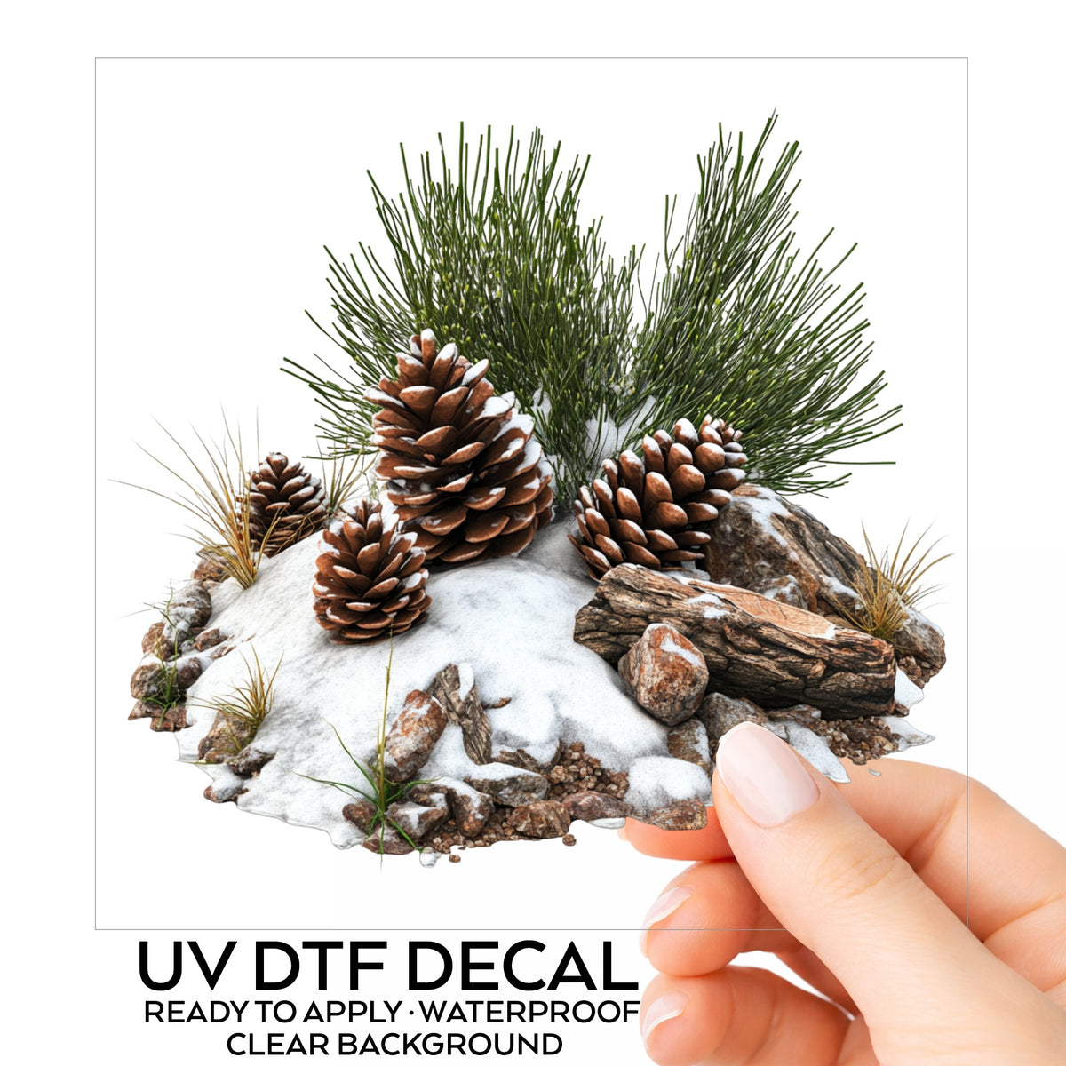 Pine Cones In Snow UV DTF sticker