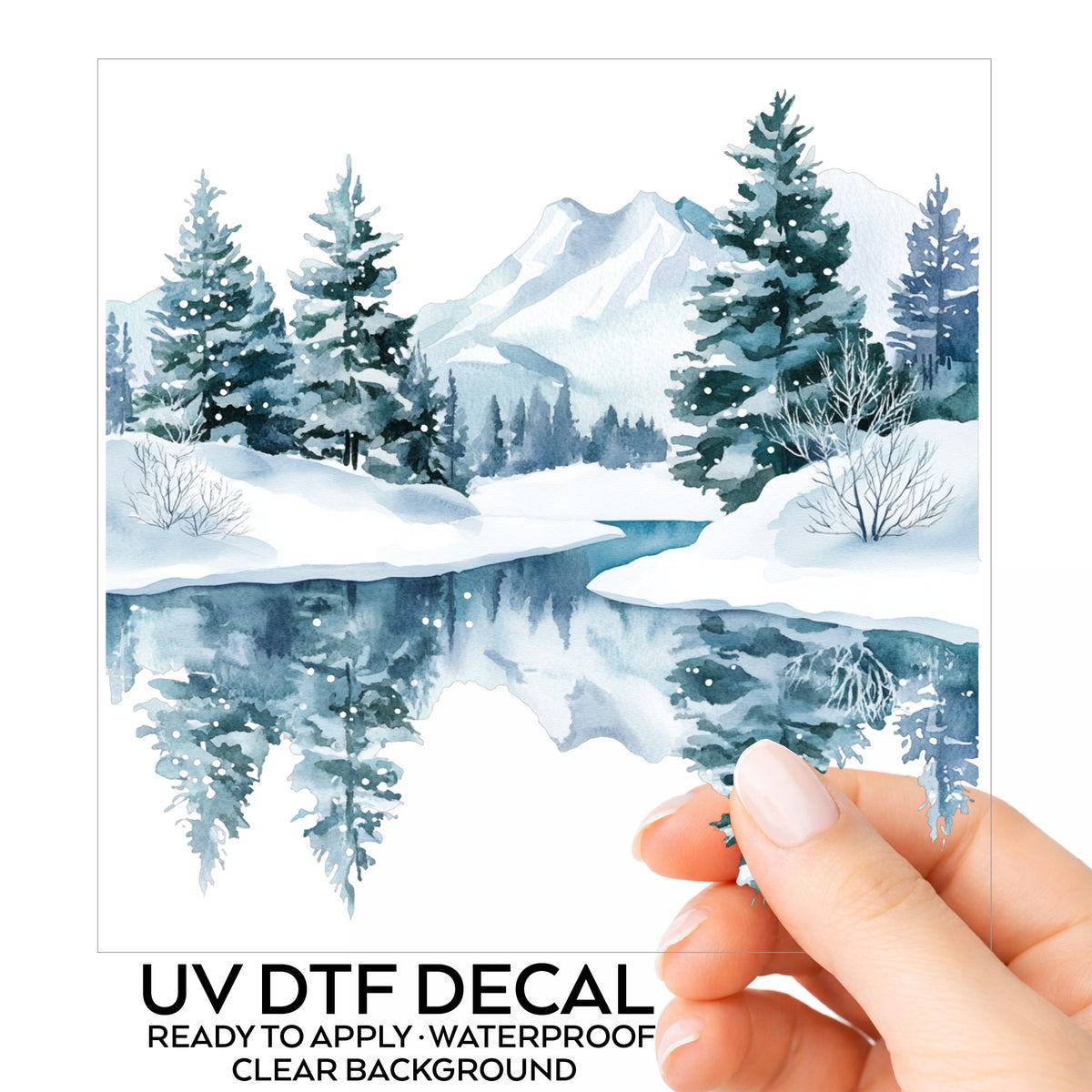 Winter Lake Reflection UV DTF sticker
