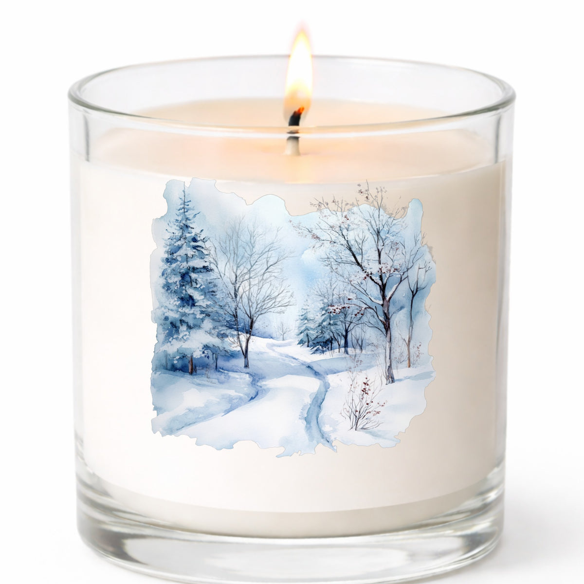 Winter Snow Path UV DTF sticker applied to a candle jar