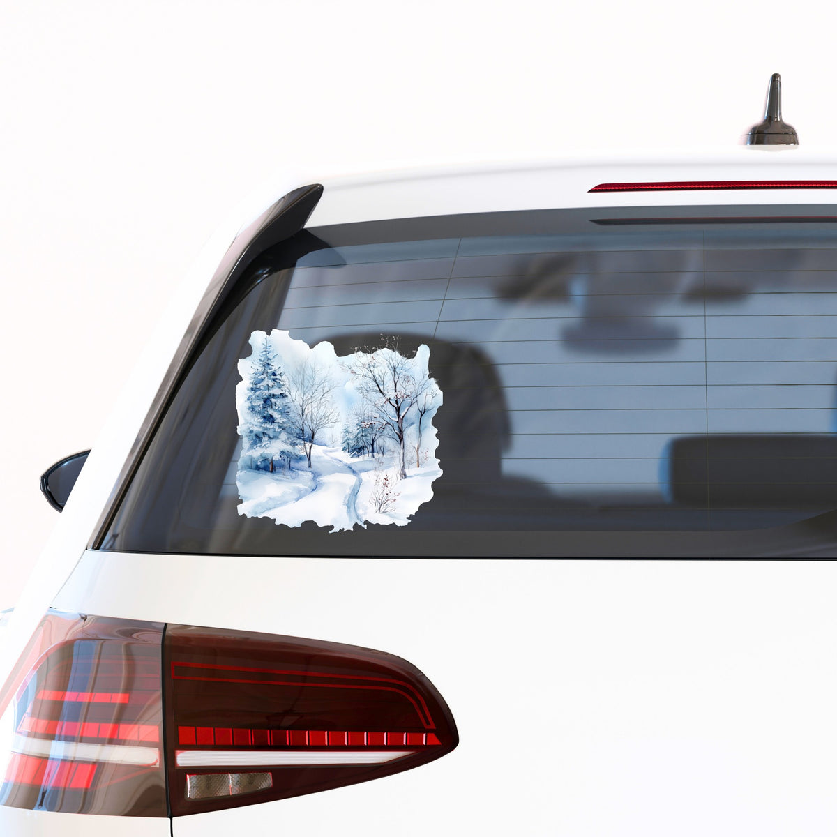 Winter Snow Path UV DTF sticker applied to a car window