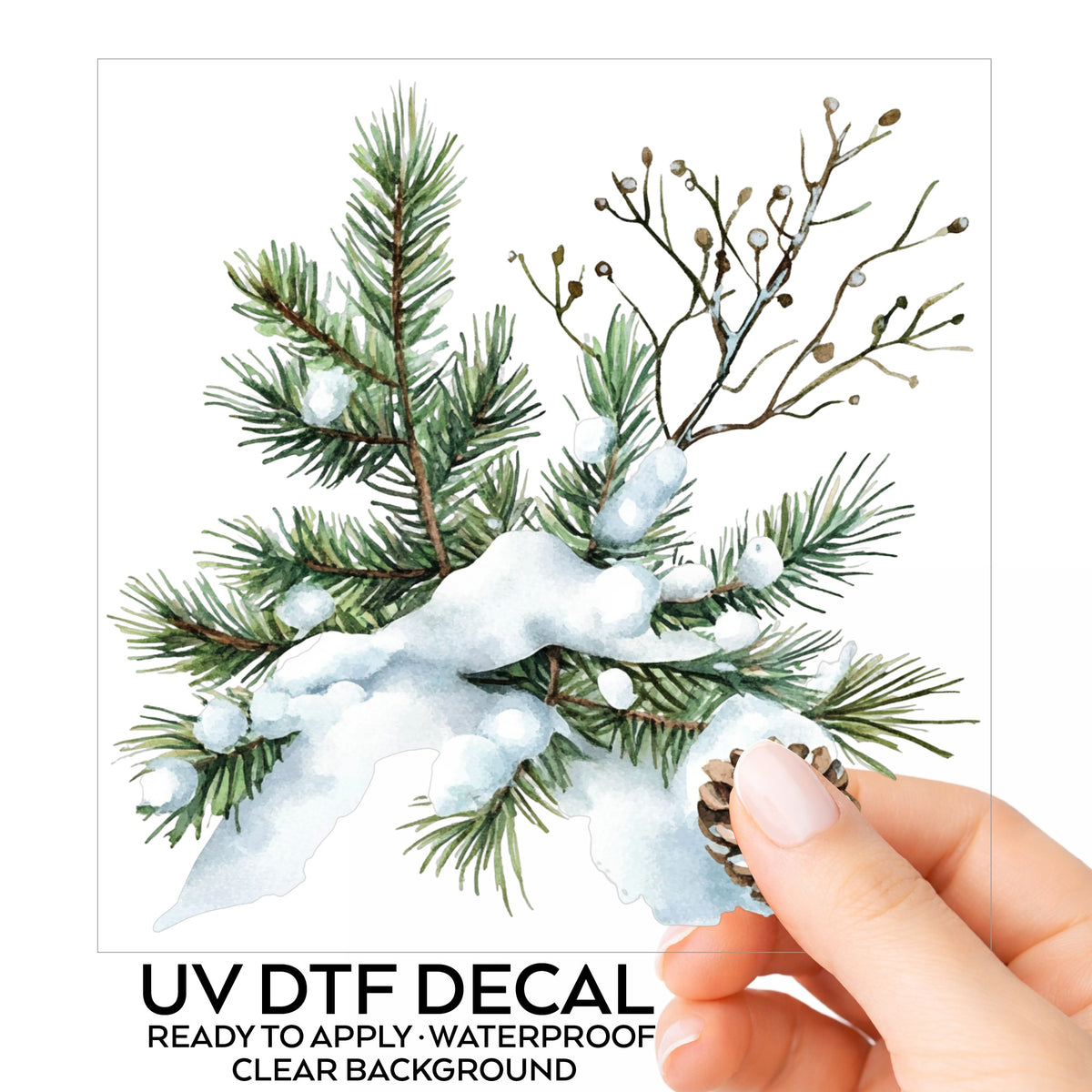 Snowy Pine Branch With Pine Cone UV DTF sticker