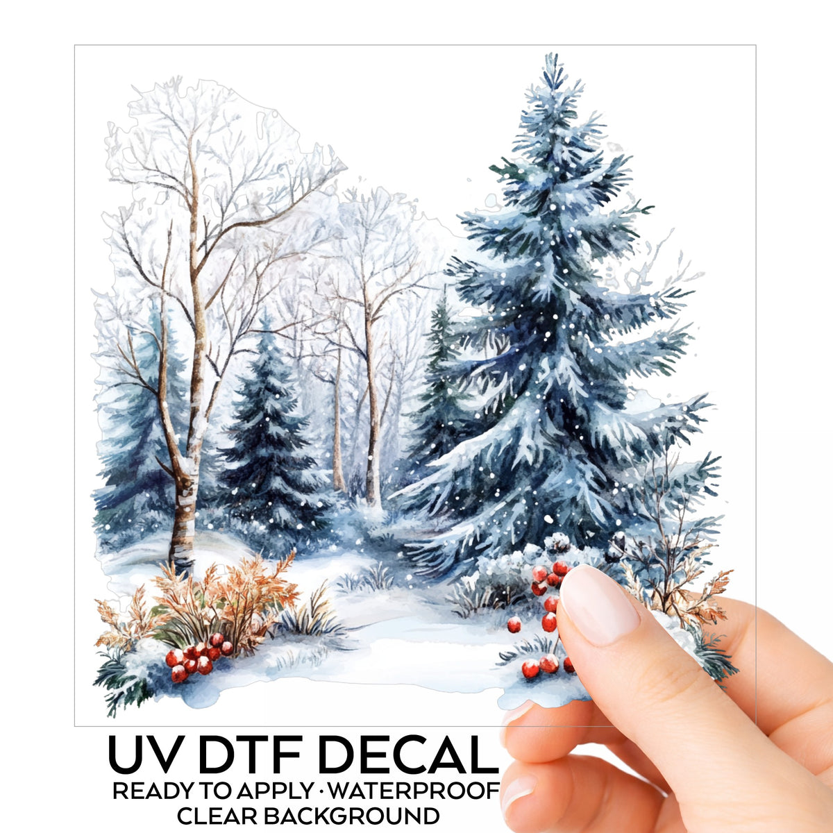 Blue Spruce Winter Forest UV DTF sticker