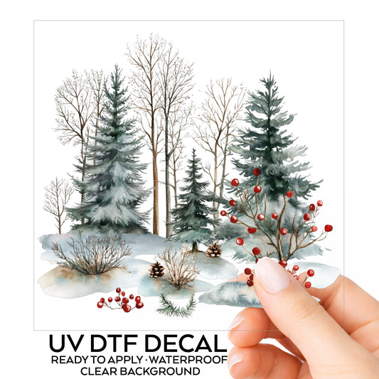 Red Berry Winter Woodland UV DTF sticker