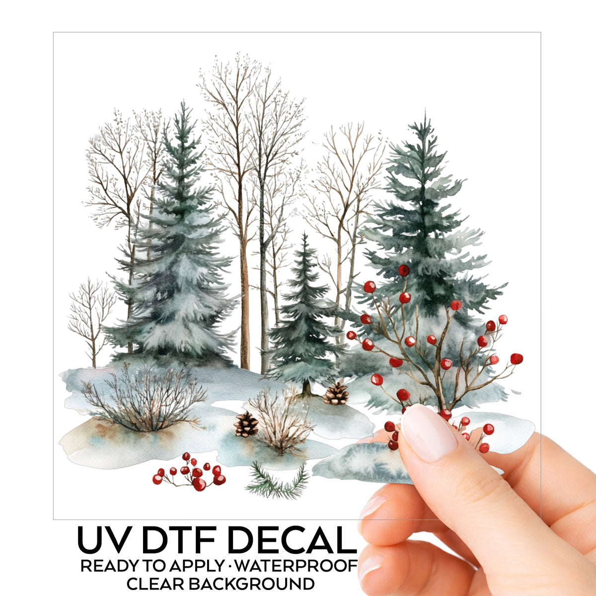 Red Berry Winter Woodland UV DTF sticker