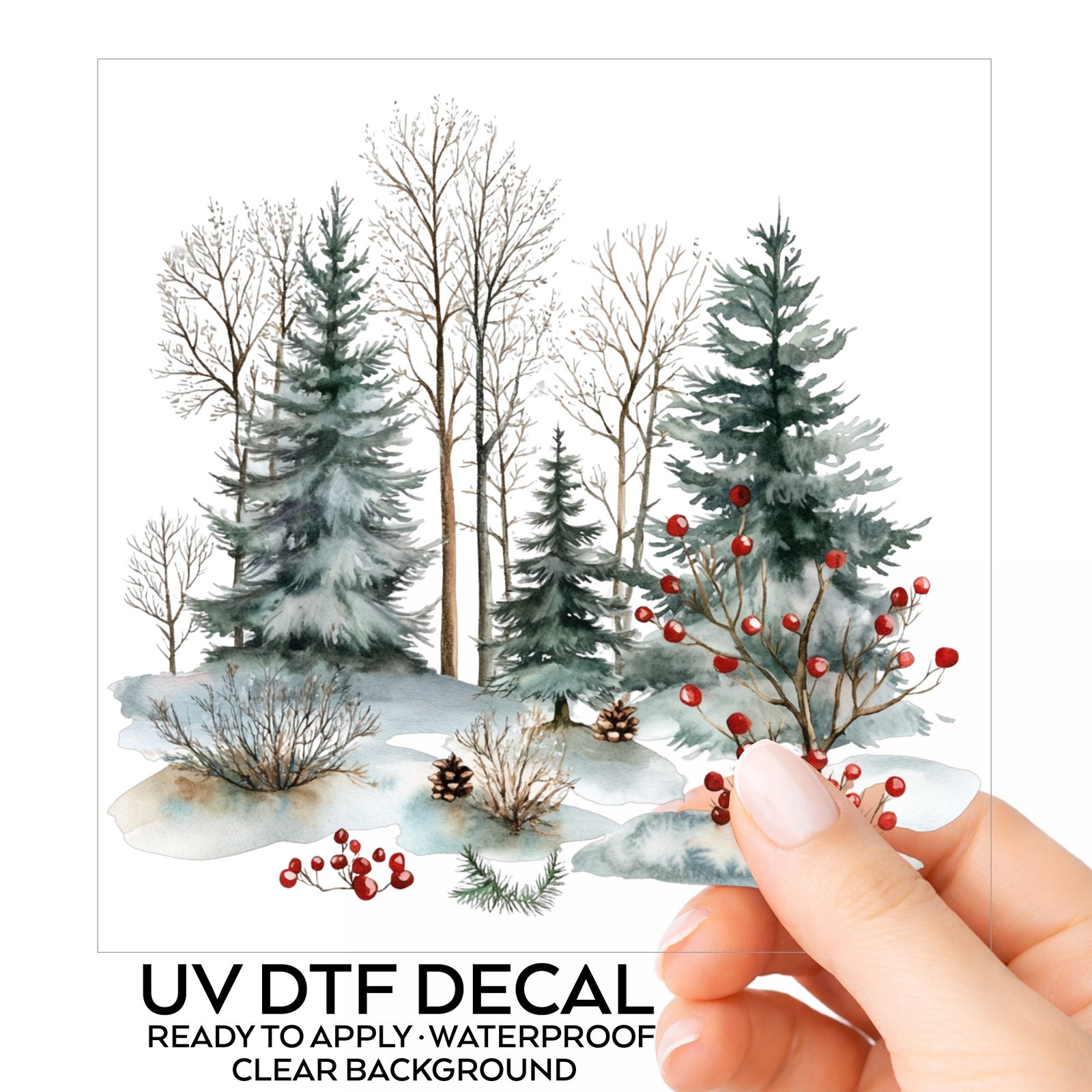Red Berry Winter Woodland UV DTF sticker