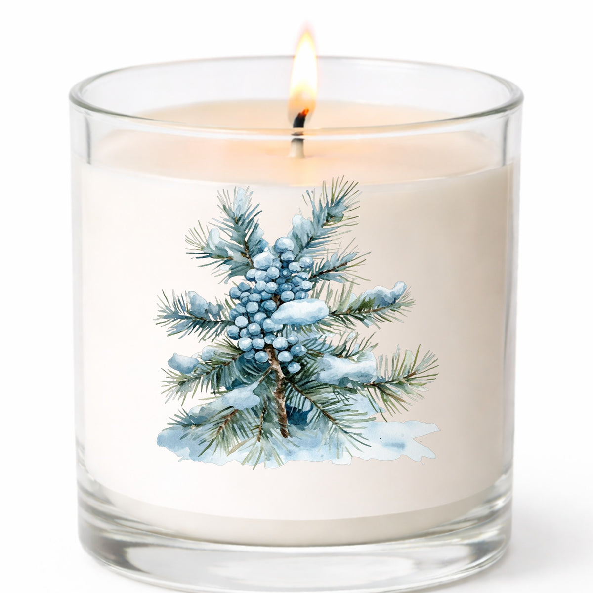 Juniper Berry Branch UV DTF sticker applied to a candle jar