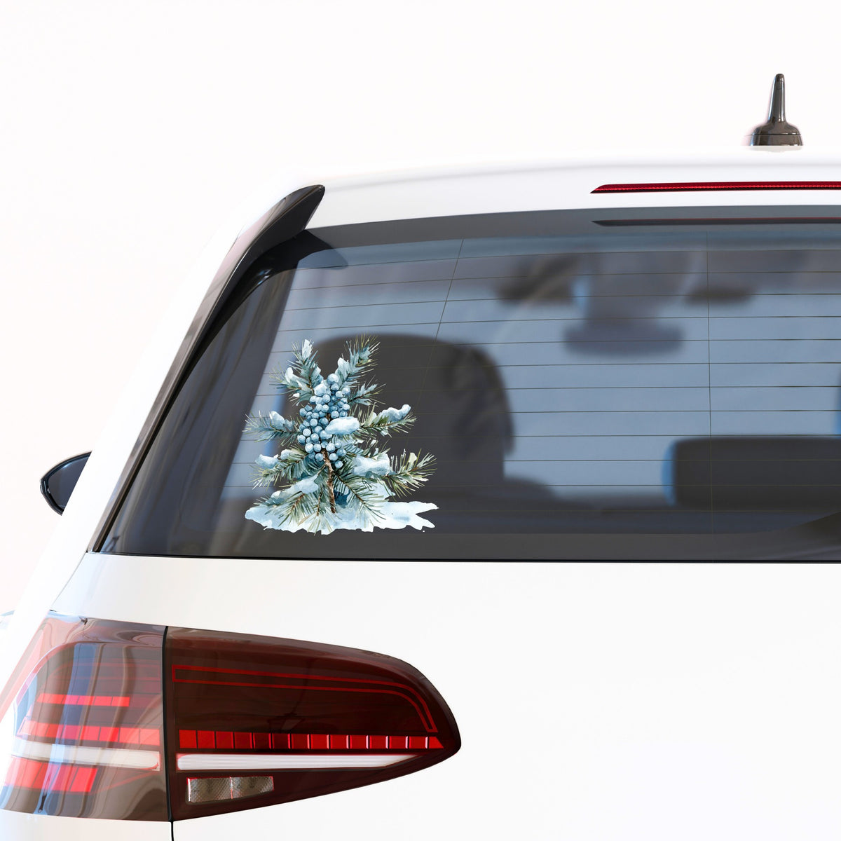 Juniper Berry Branch UV DTF sticker applied to a car window