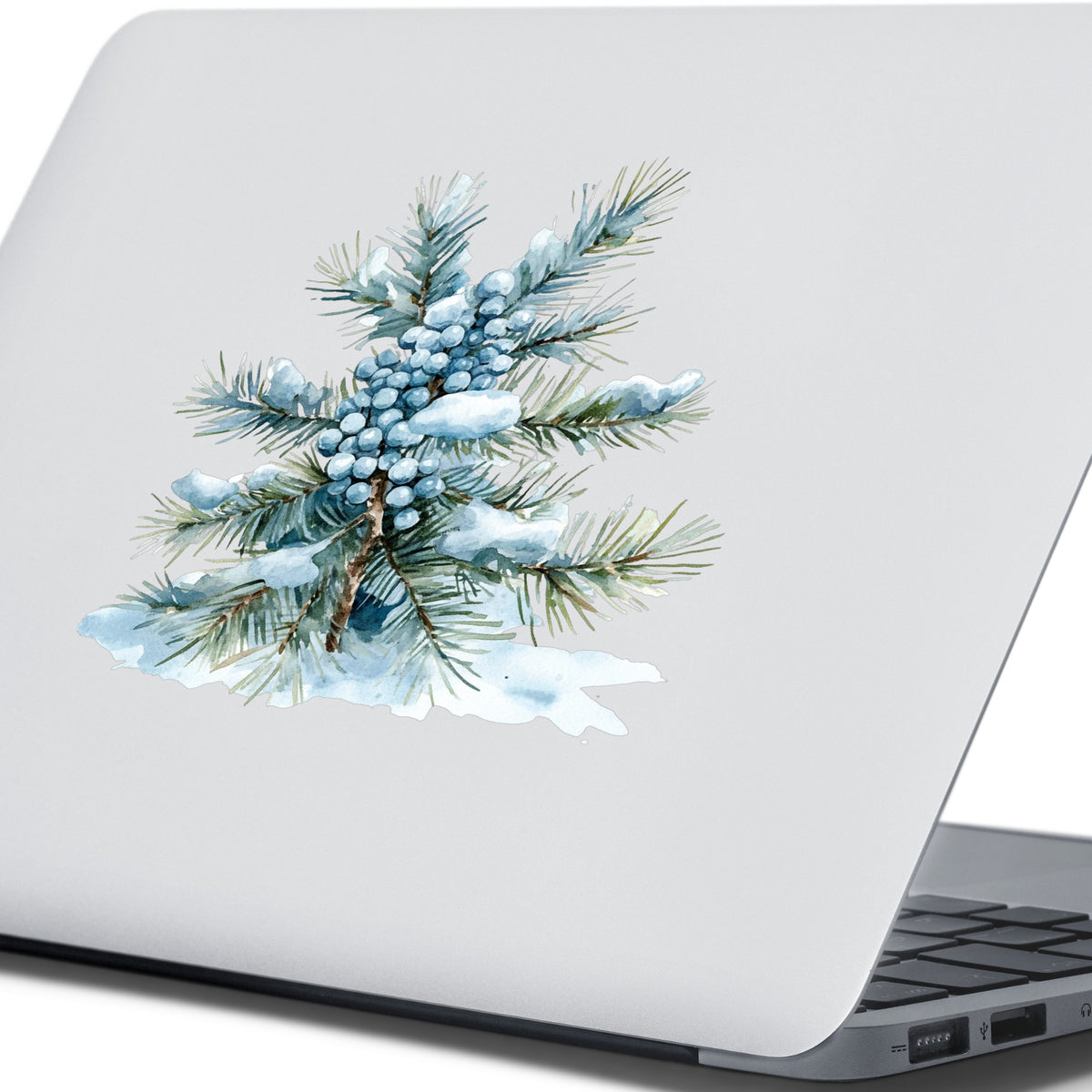 Juniper Berry Branch UV DTF sticker applied to a laptop