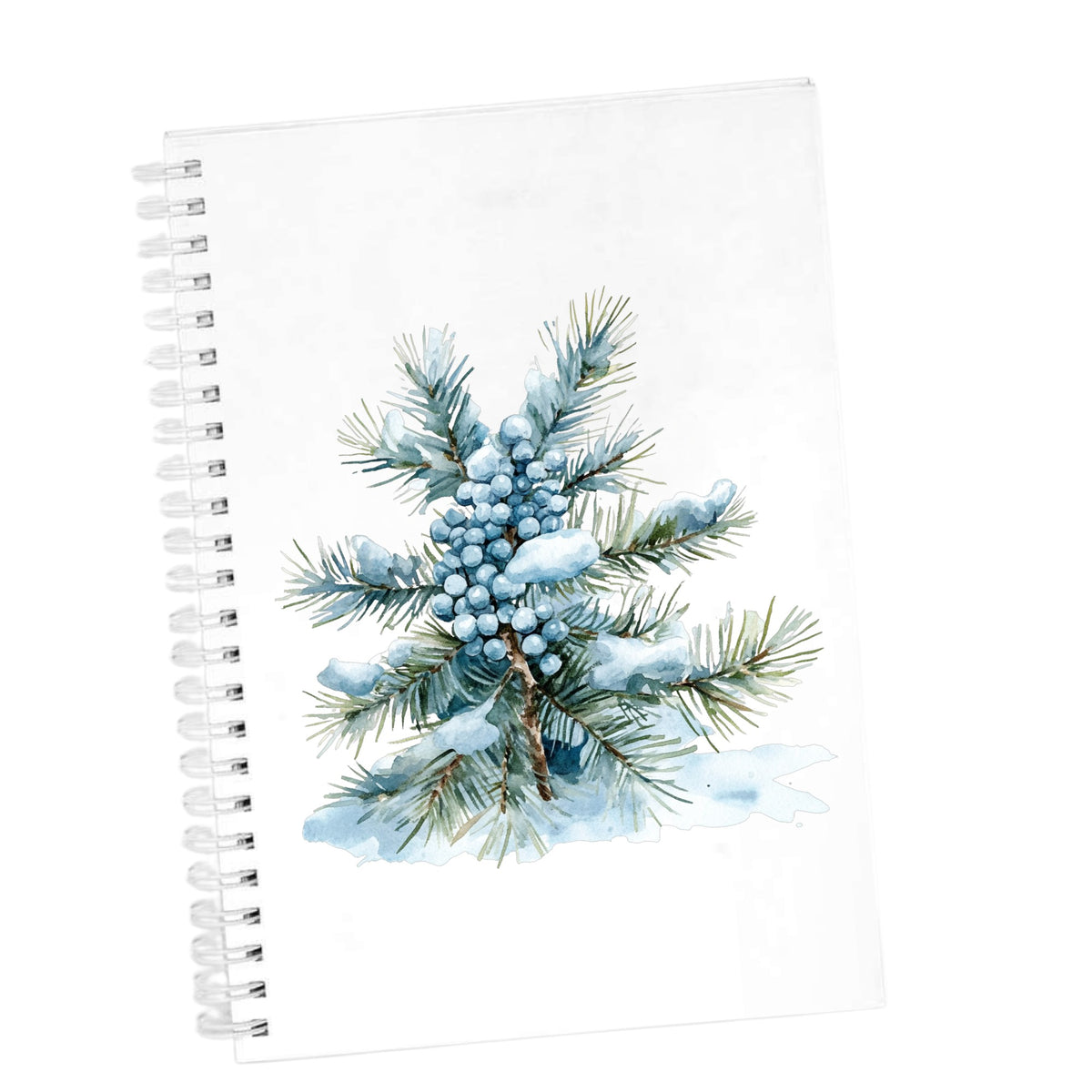 Juniper Berry Branch UV DTF sticker applied to a white journal