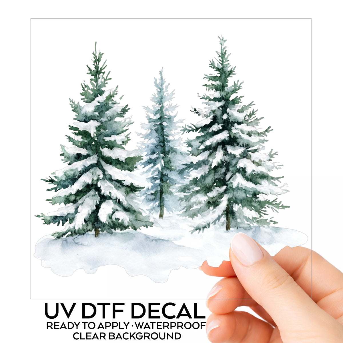 Three Snowy Pine Trees UV DTF sticker