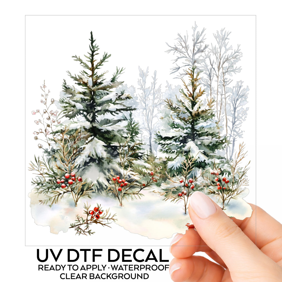 Winter Pine Trees With Berries UV DTF sticker