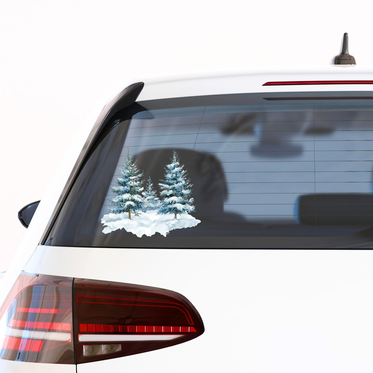 Two Blue Spruce Trees UV DTF sticker applied to a car window