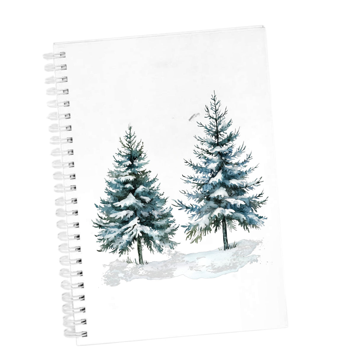 Snowy Evergreen Pair UV DTF sticker applied to a white journal