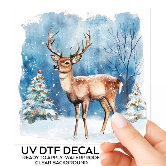 Christmas Deer With Decorated Trees UV DTF sticker