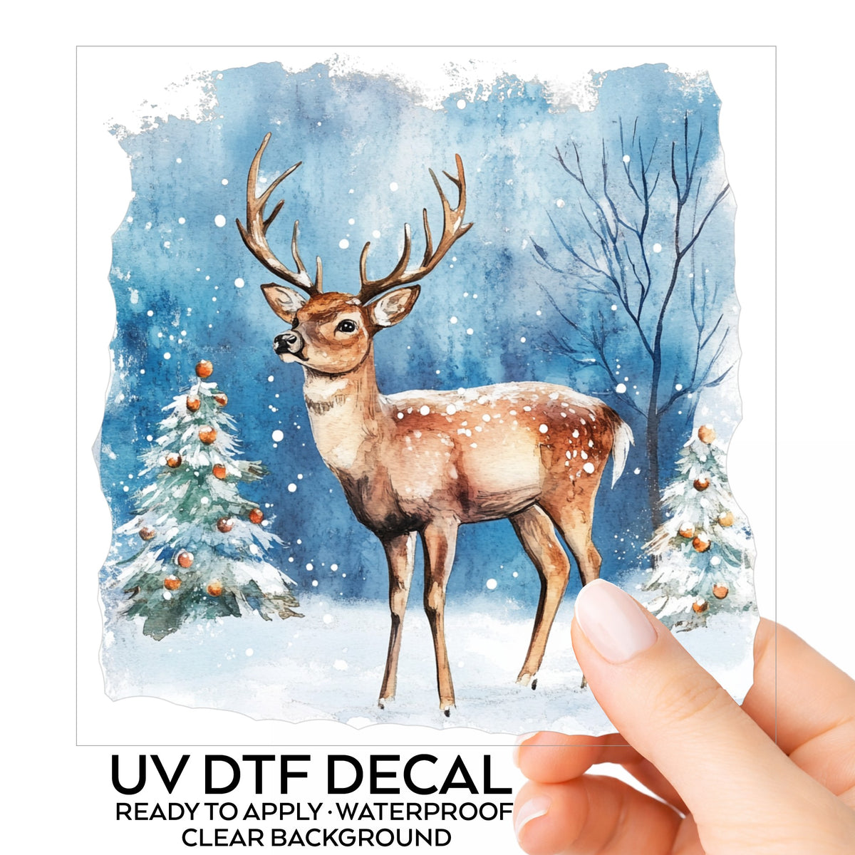 Christmas Deer With Decorated Trees UV DTF sticker