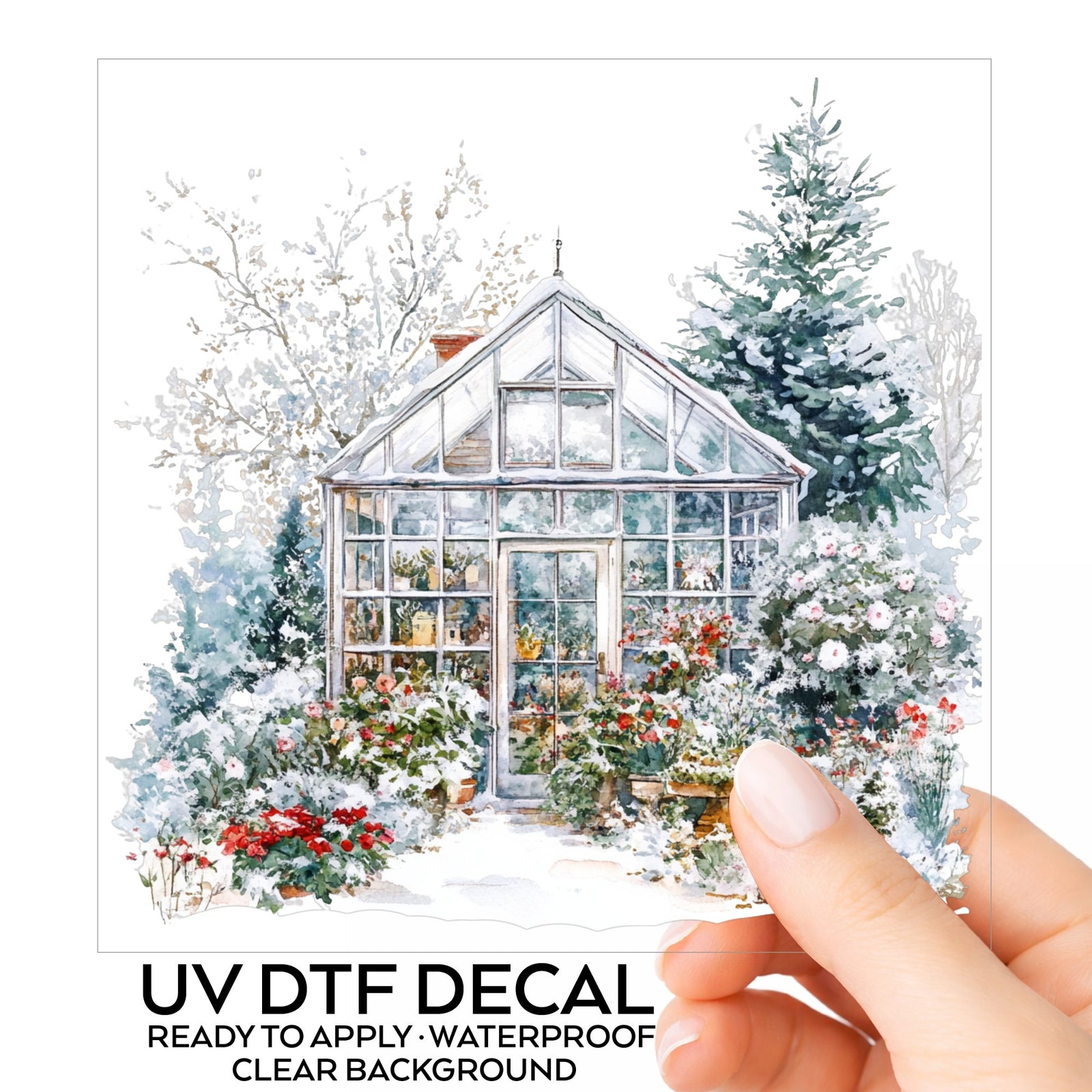 Snowy Greenhouse UV DTF sticker