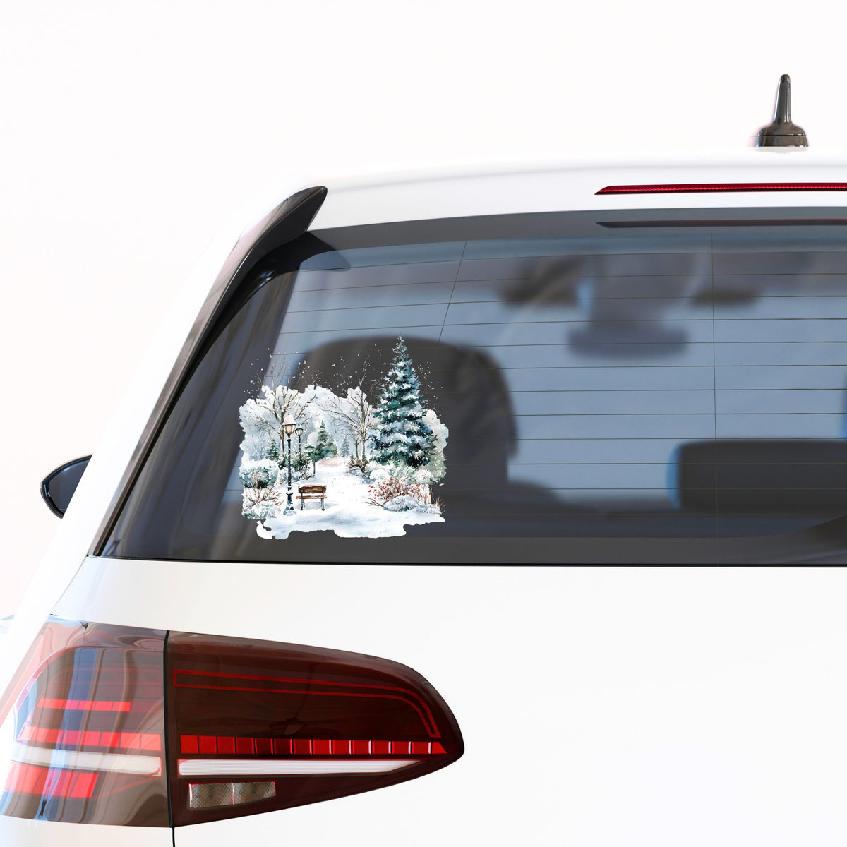 Winter Park Bench And Lamp Post UV DTF sticker applied to a car window
