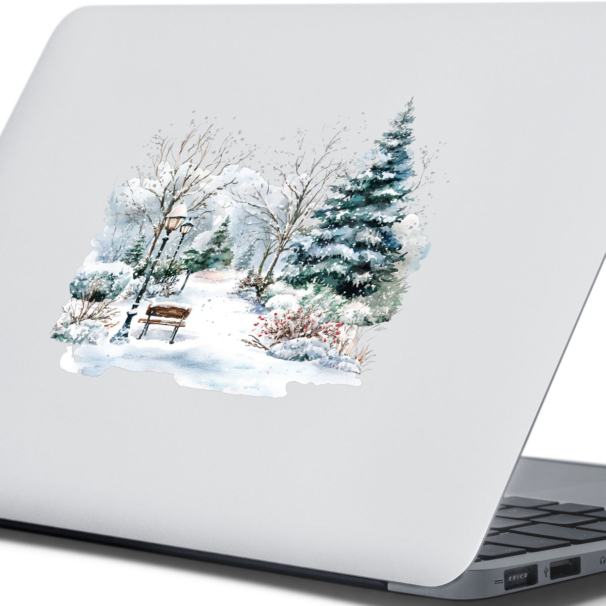 Winter Park Bench And Lamp Post UV DTF sticker applied to a laptop
