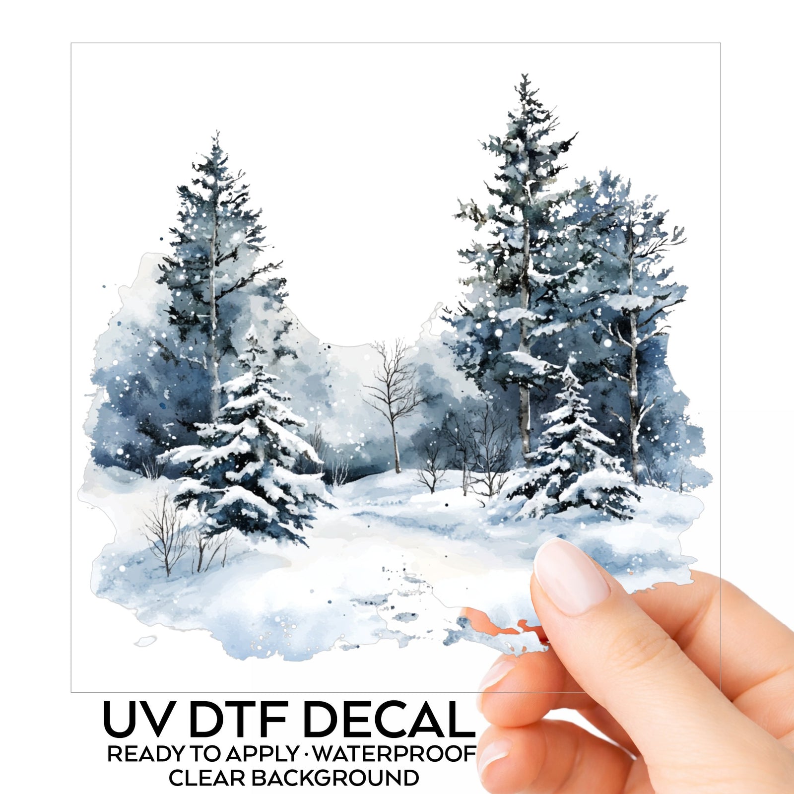 Falling Snow Pine Forest UV DTF sticker