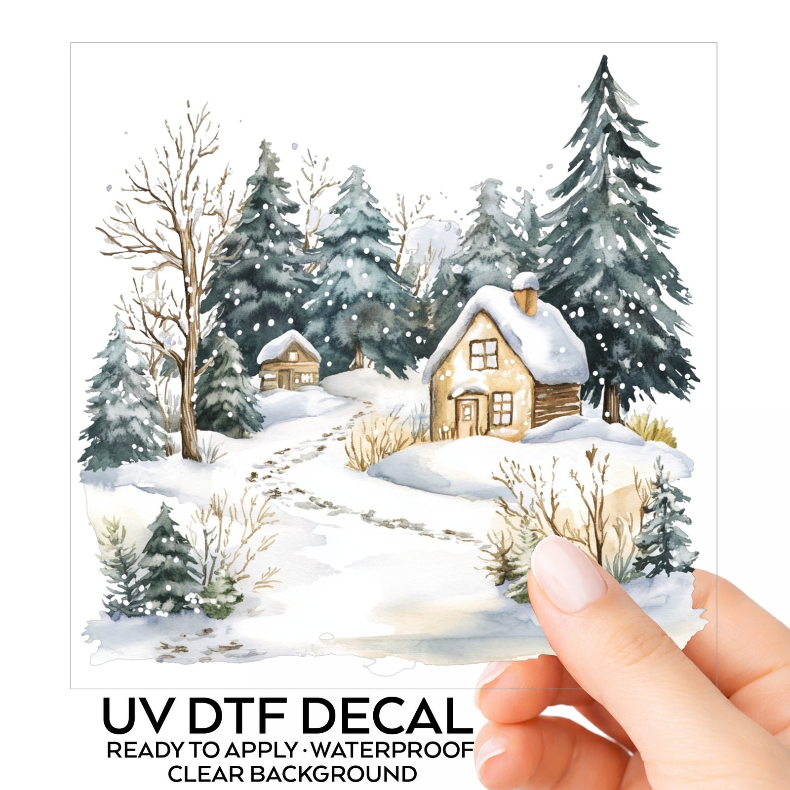 Snowy Cottage Village UV DTF sticker