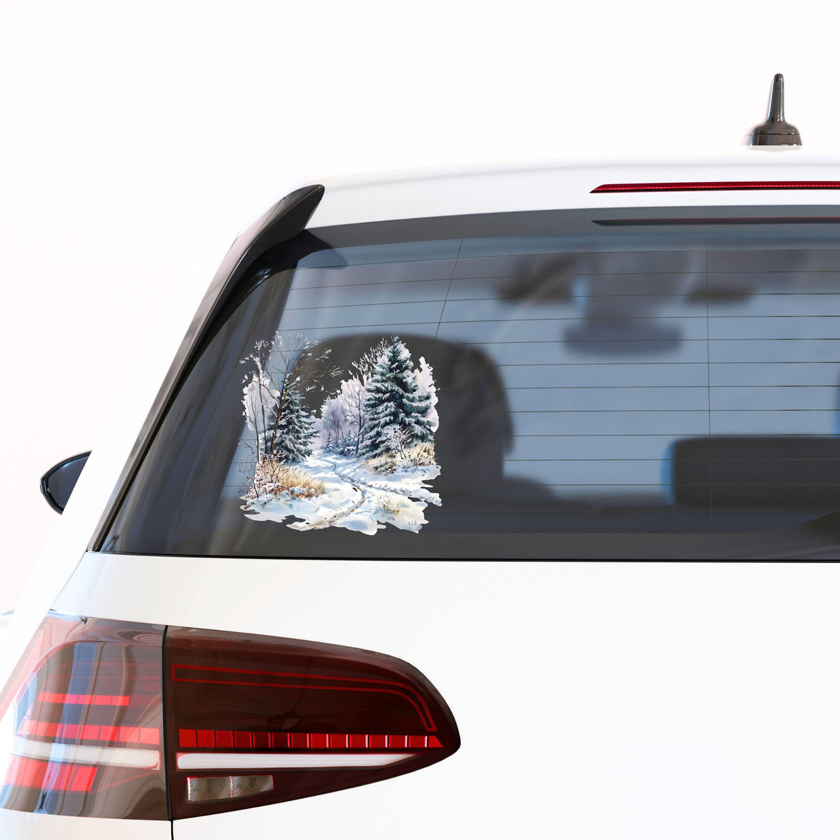 Lavender Winter Trail UV DTF sticker applied to a car window