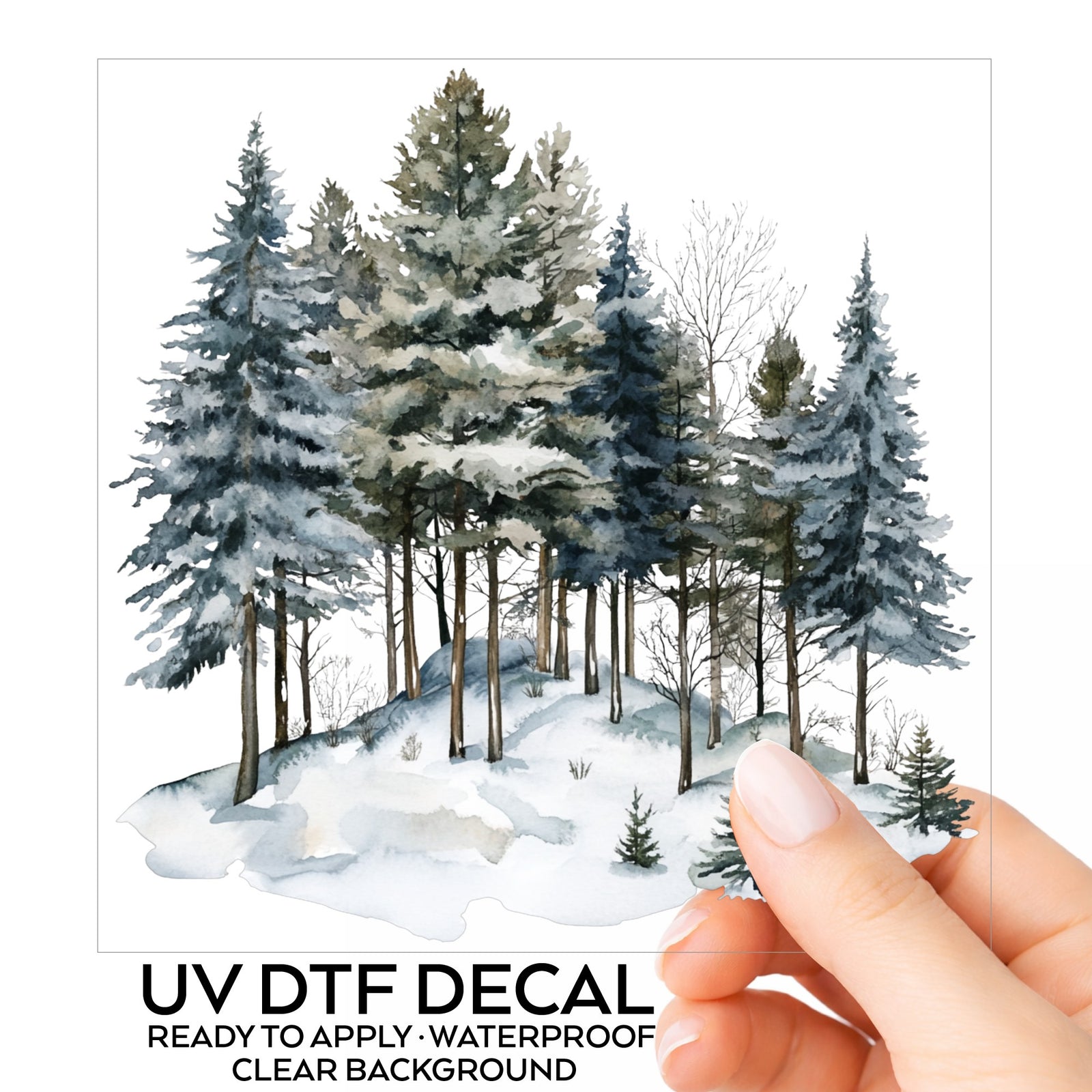 Snowy Pine Hillside UV DTF sticker
