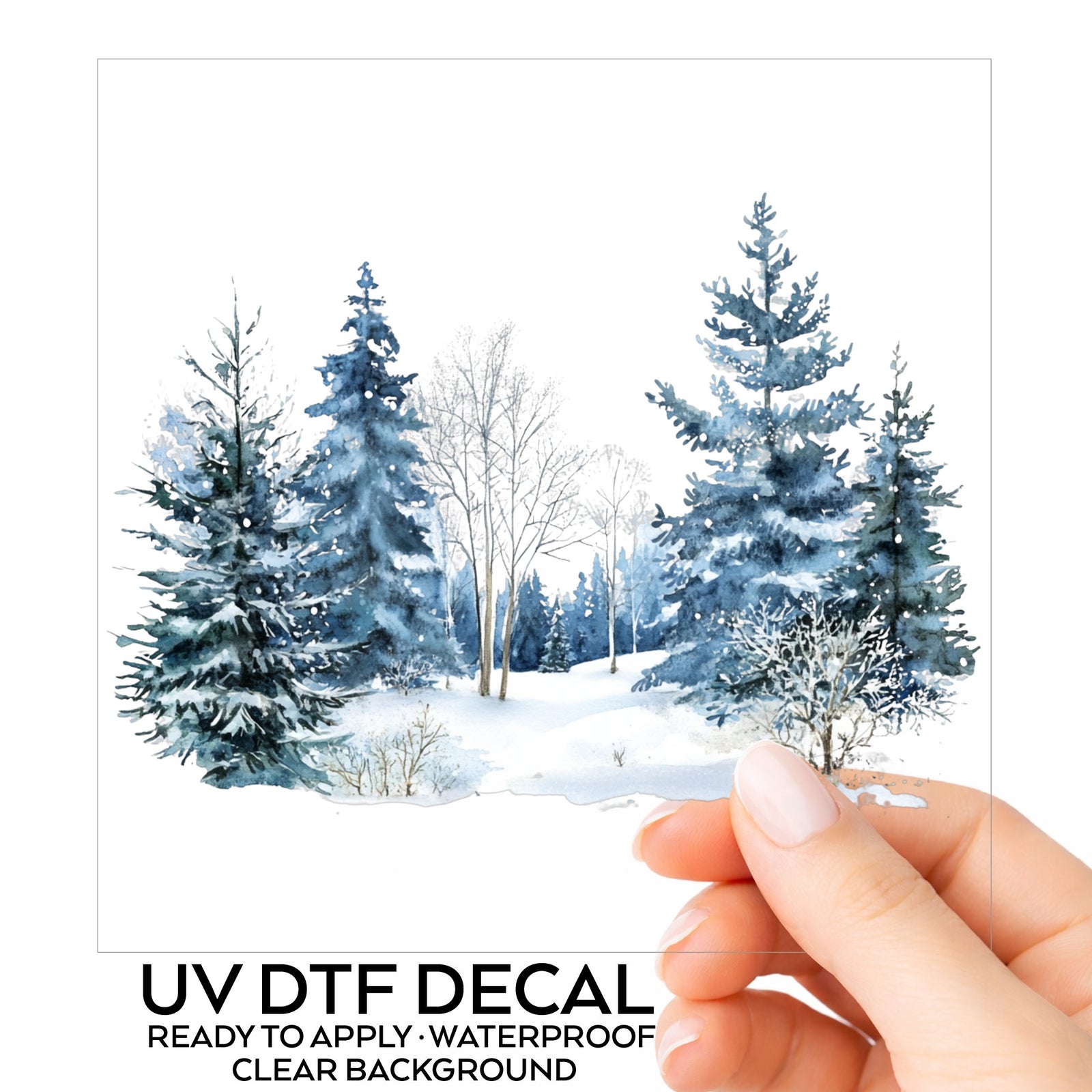 Blue Winter Pines And Birch UV DTF sticker
